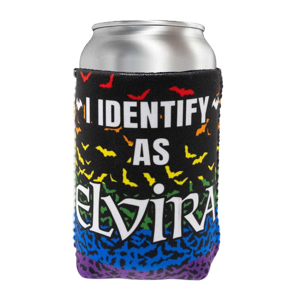 I Identify As Elvira Rainbow Slogan 12oz Can Cooler