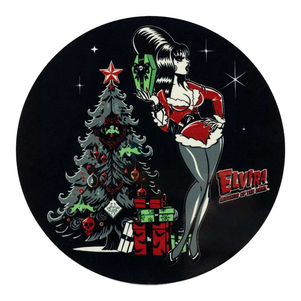 Elvira Retro Xmas Tree Round Coaster