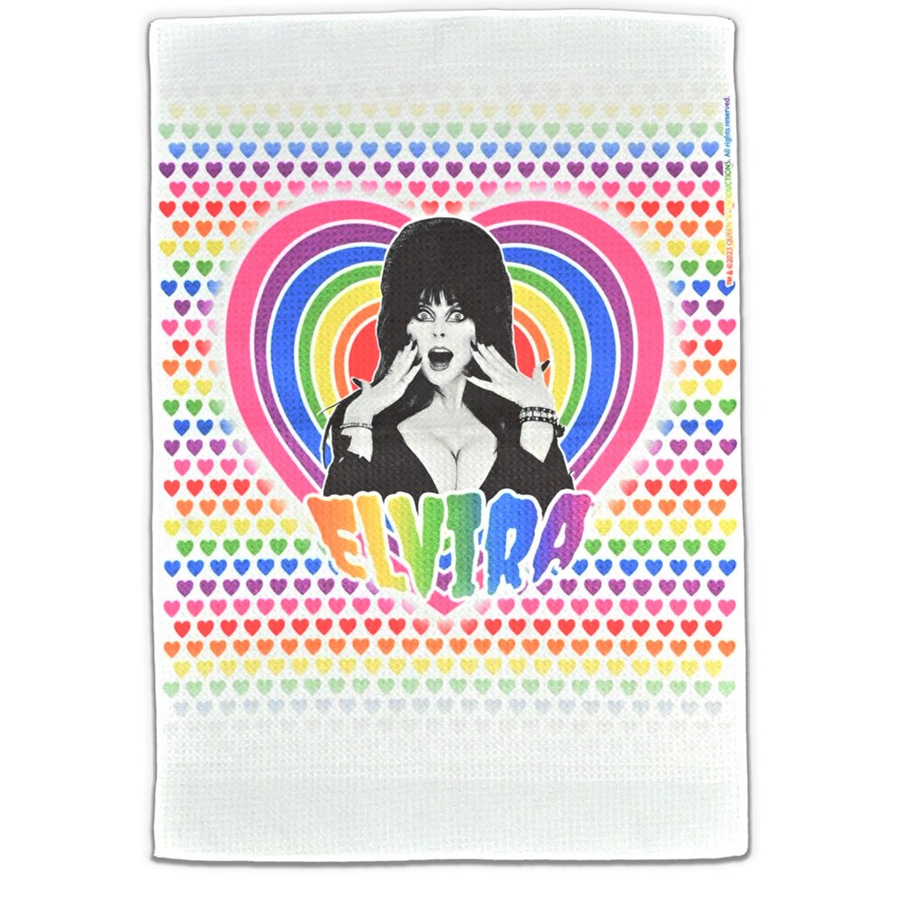 Elvira Rainbow Hypno Heart Dish Towel