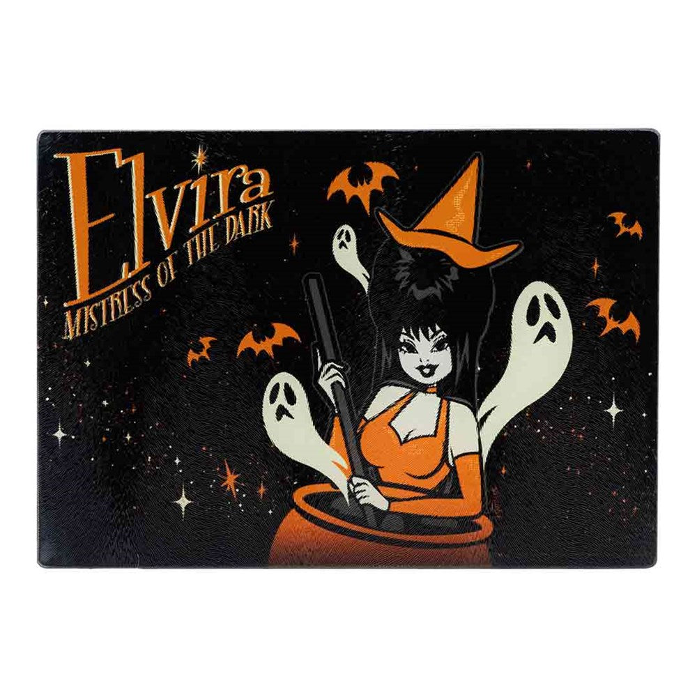 Elvira Vintage Witch Cauldron Glass Chopping Board
