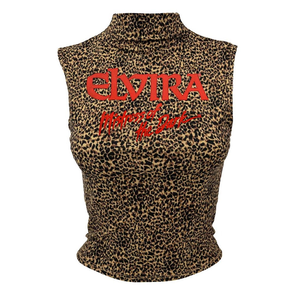 Elvira Red Logo Leopard Mock Neck Sleeveless Top