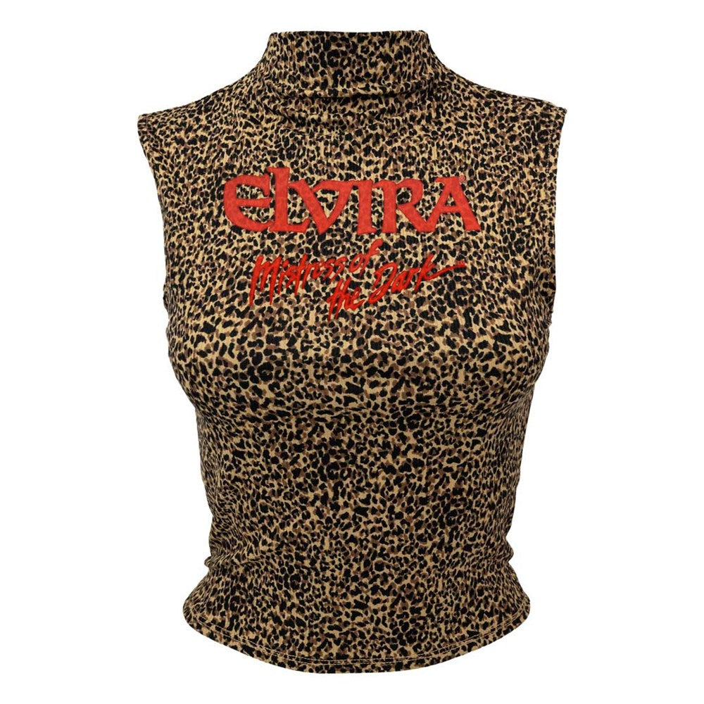 Elvira Red Logo Leopard Mock Neck Sleeveless Top