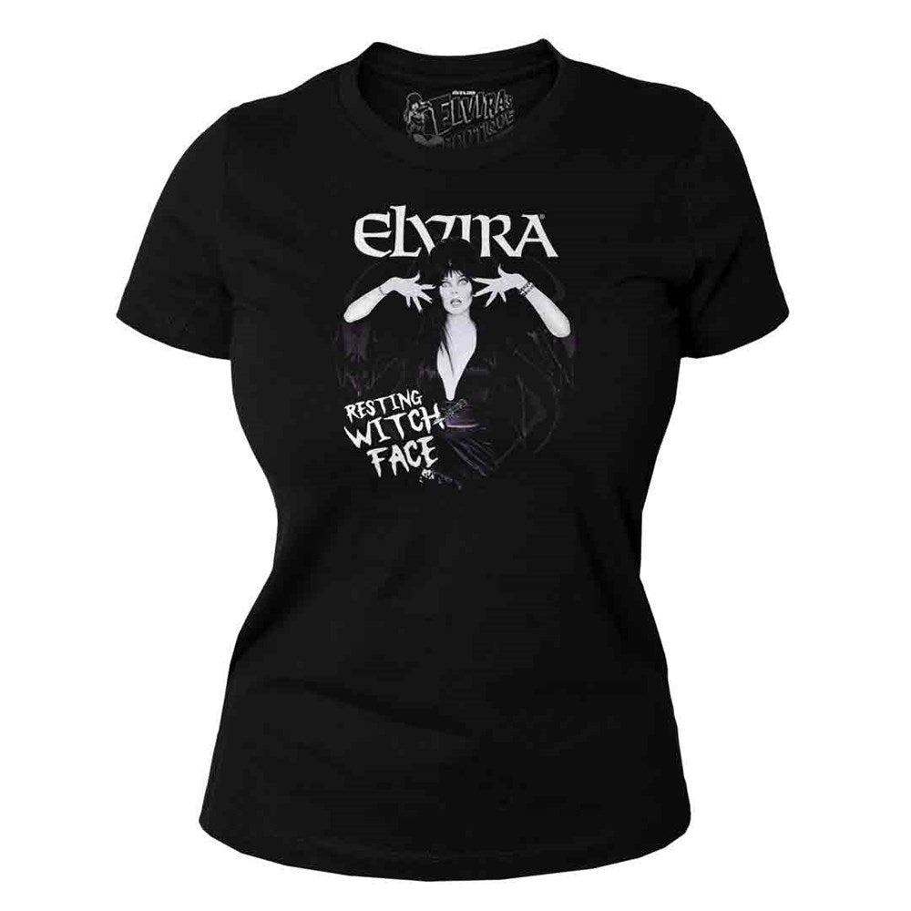 Elvira Resting Witch Face Black Womens Tee