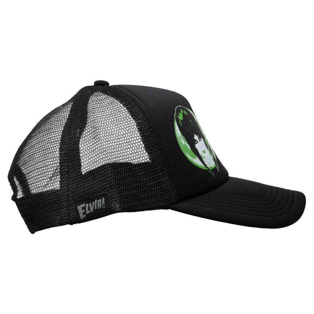 Elvira 80s Moon Green Black Trucker Hat