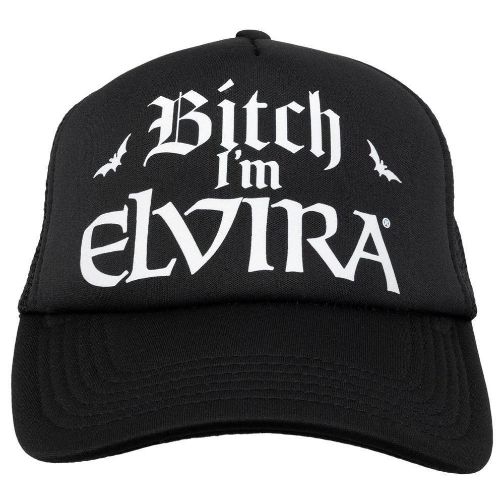 Bitch I'm Elvira Slogan Black Trucker Hat