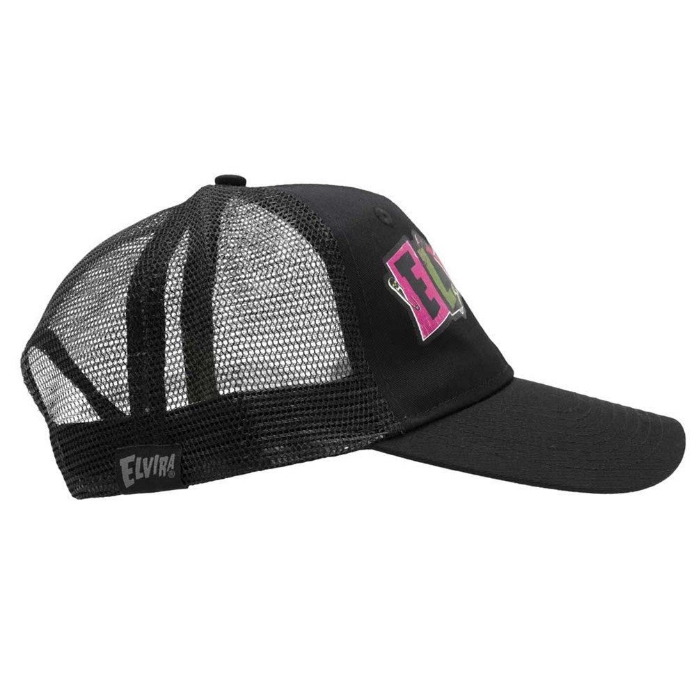 Elvira Pop Art Text Black Trucker Hat
