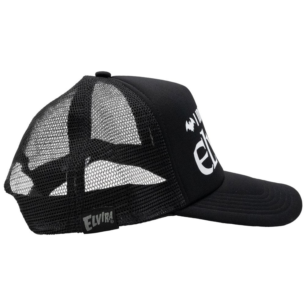 I Identify As Elvira Slogan Black Trucker Hat