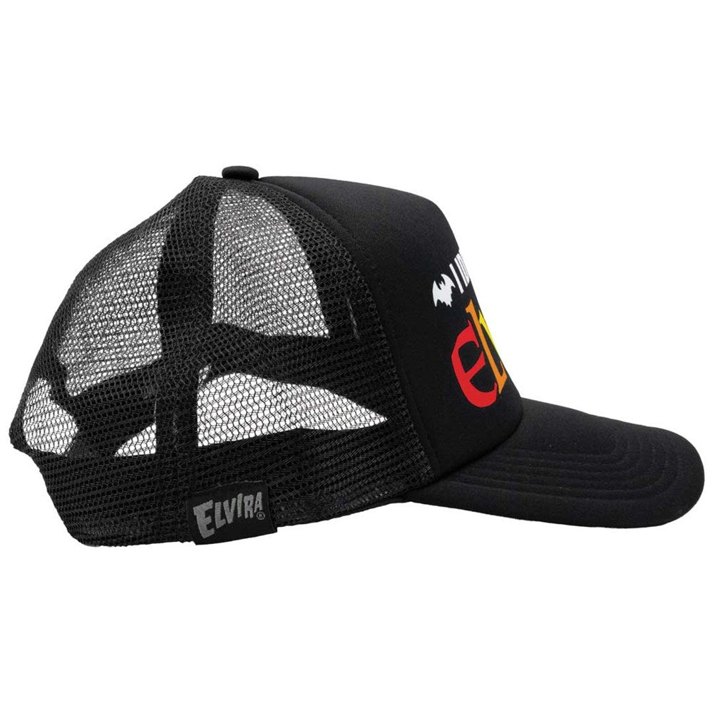I Identify As Elvira Rainbow Slogan Black Trucker Hat
