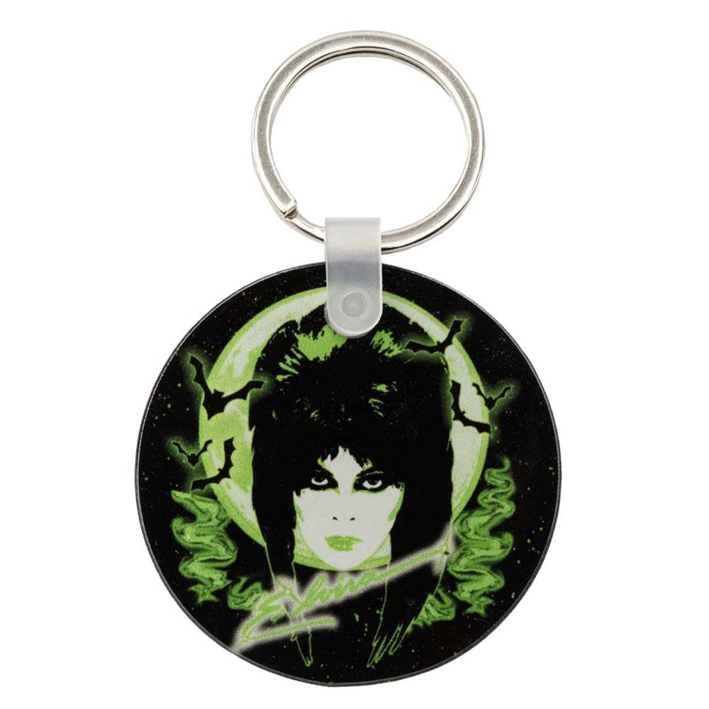 Elvira 80s Moon Green Round Acrylic Keychain