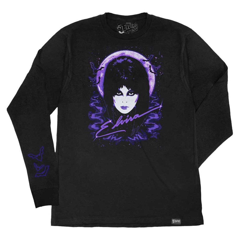 Elvira 80s Moon Purple Black Long Sleeve Shirt