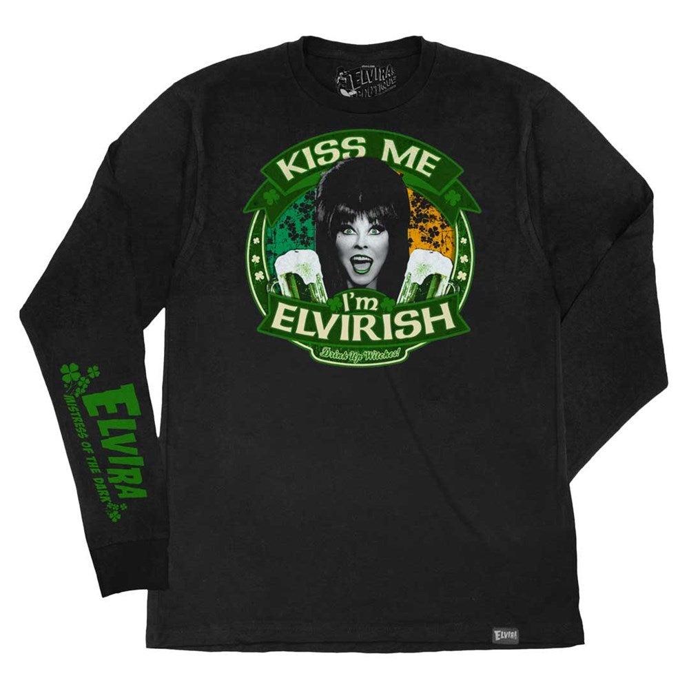 Elvira Kiss Me Flag Black Long Sleeve Shirt