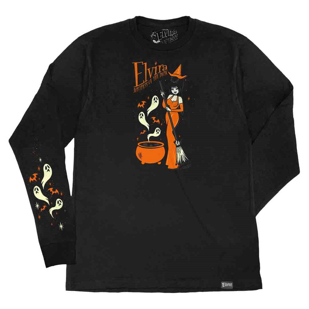 Elvira Viva Vintage Witch Cauldron Black Long Sleeve Shirt