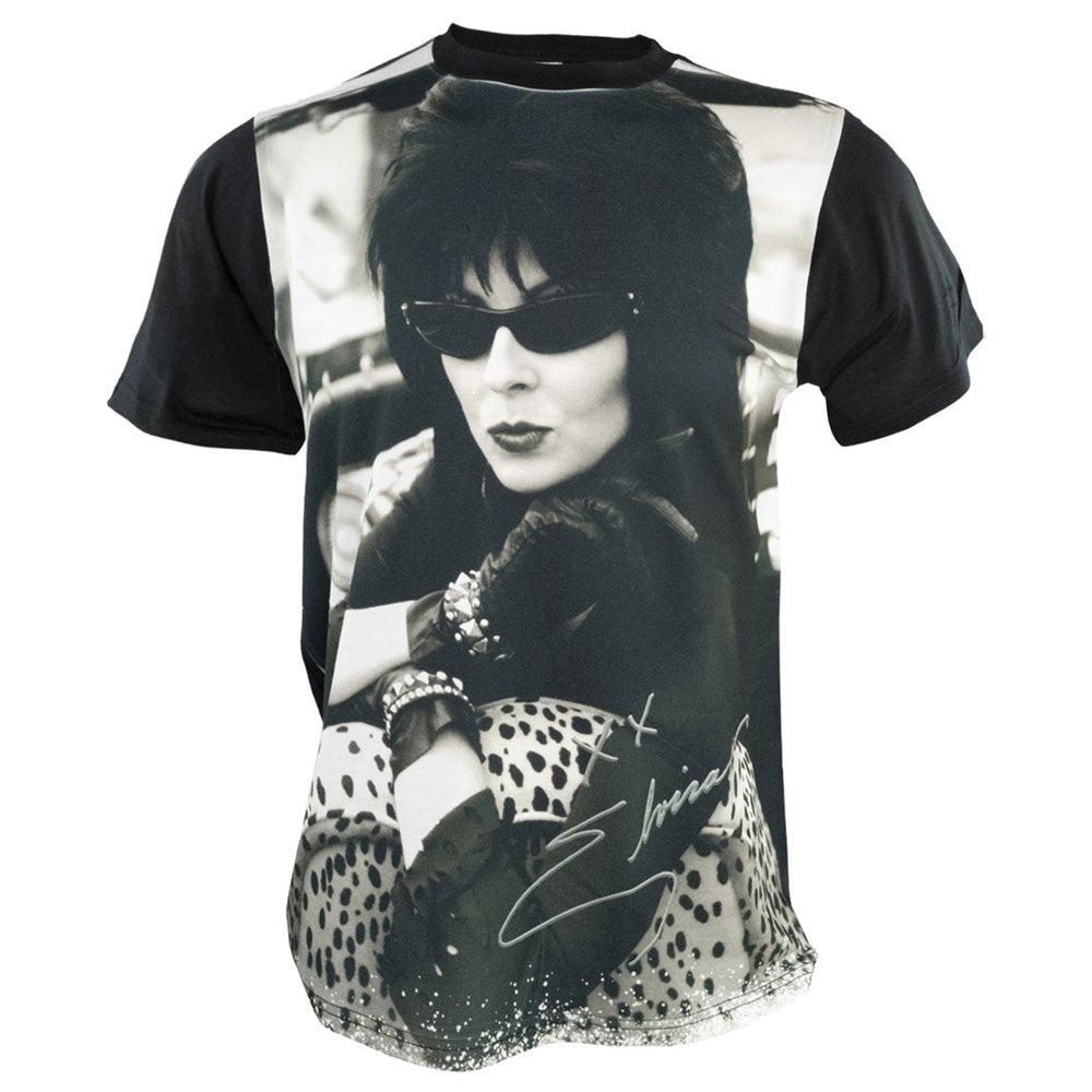 Elvira Black And White Macabre Leo Jumbo Print T-shirt