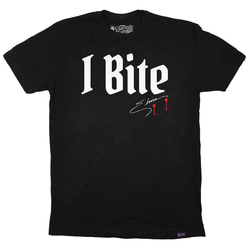 Elvira I Bite Slogan Mens Tshirt