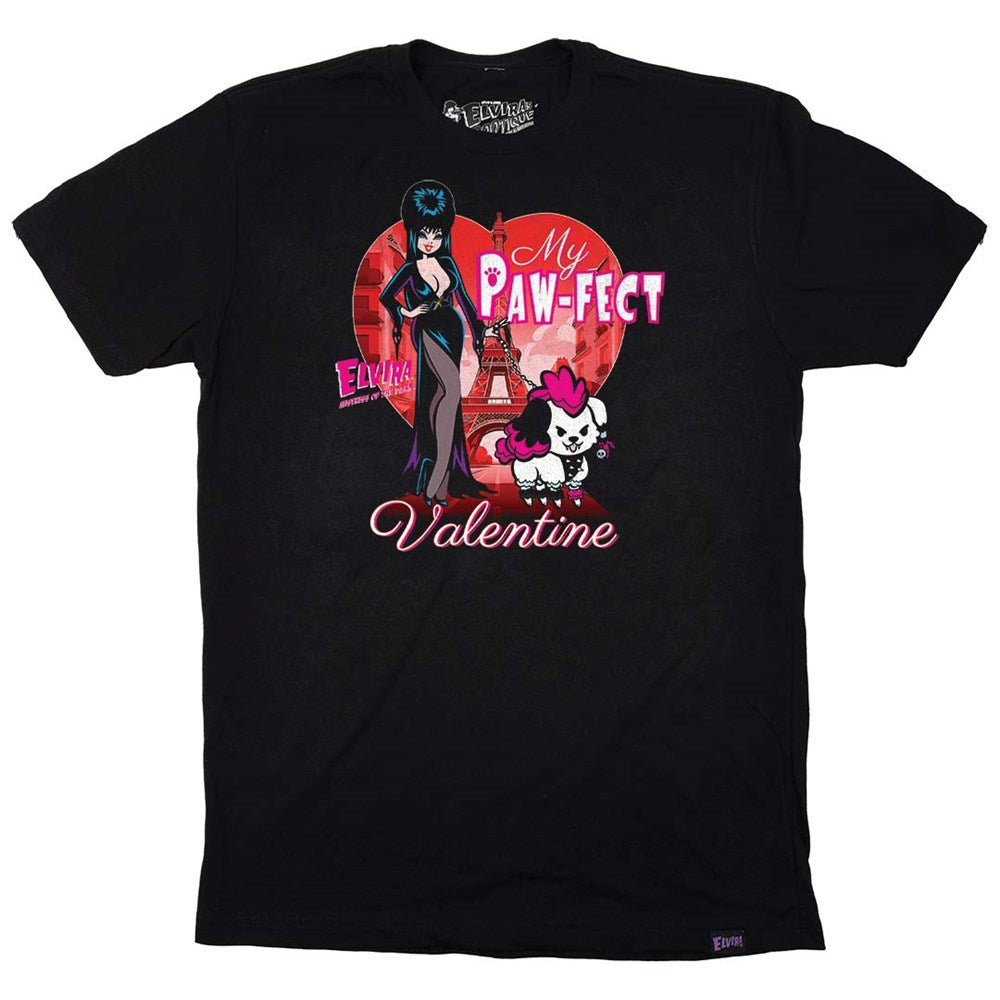 Elvira Pawfect Valentine Mens Black T-shirt