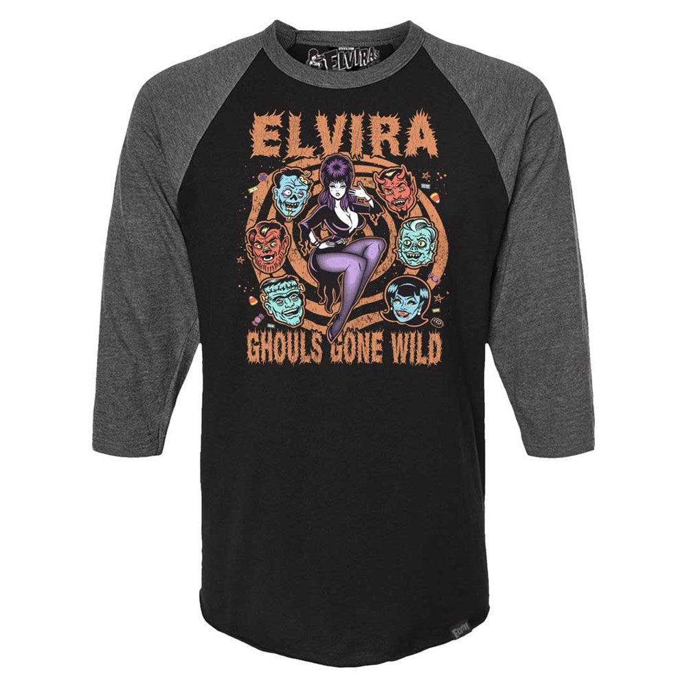 Elvira Ghouls Gone Wild 3/4 Sleeve Raglan Charcoal Shirt