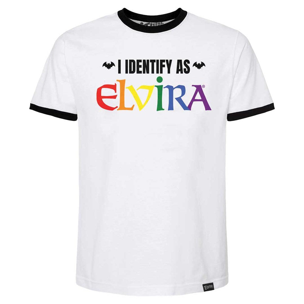 I Identify As Elvira Rainbow Slogan Ringer Mens Tshirt