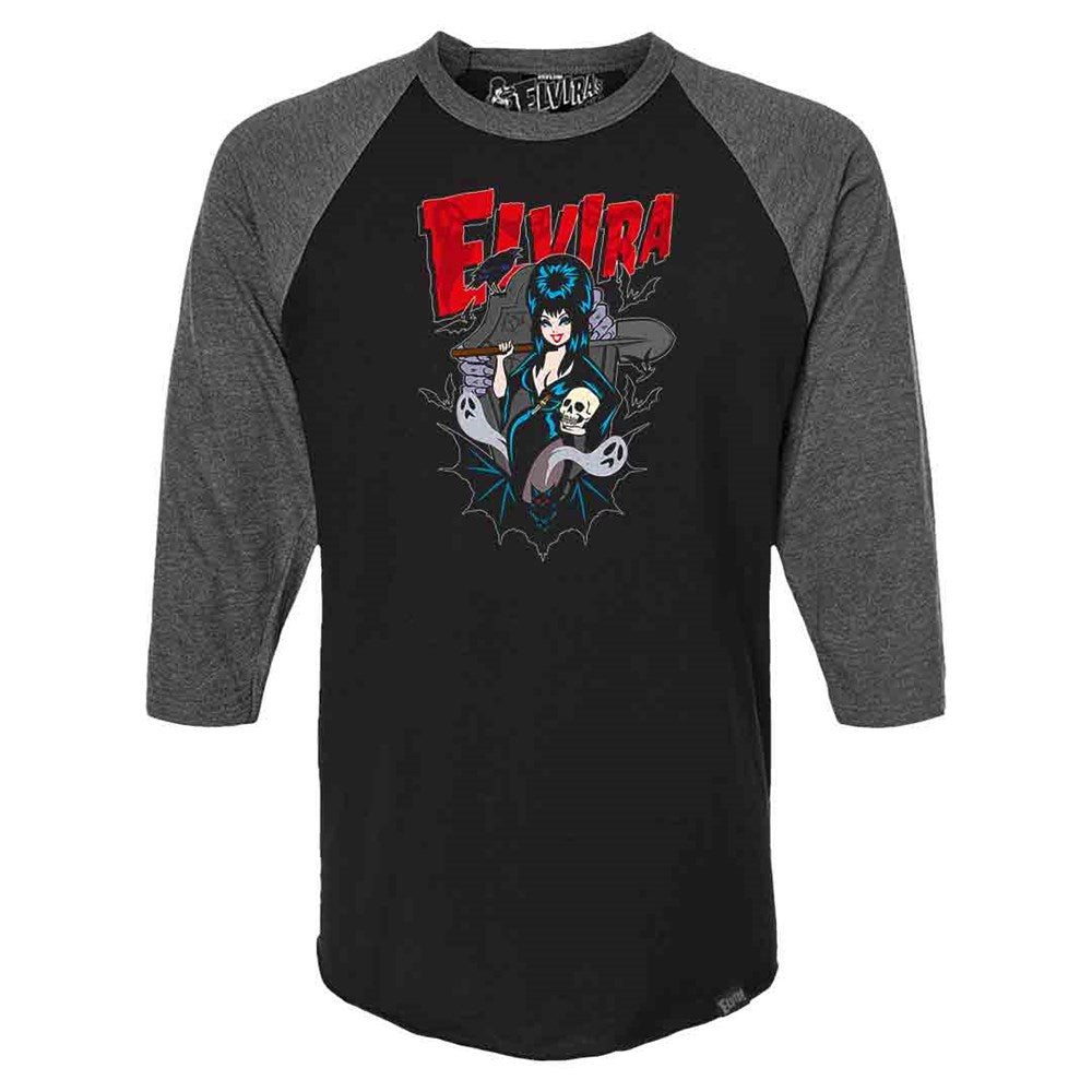 Elvira Viva Haunting Will Go 3/4 Sleeve Raglan Charcoal Shirt