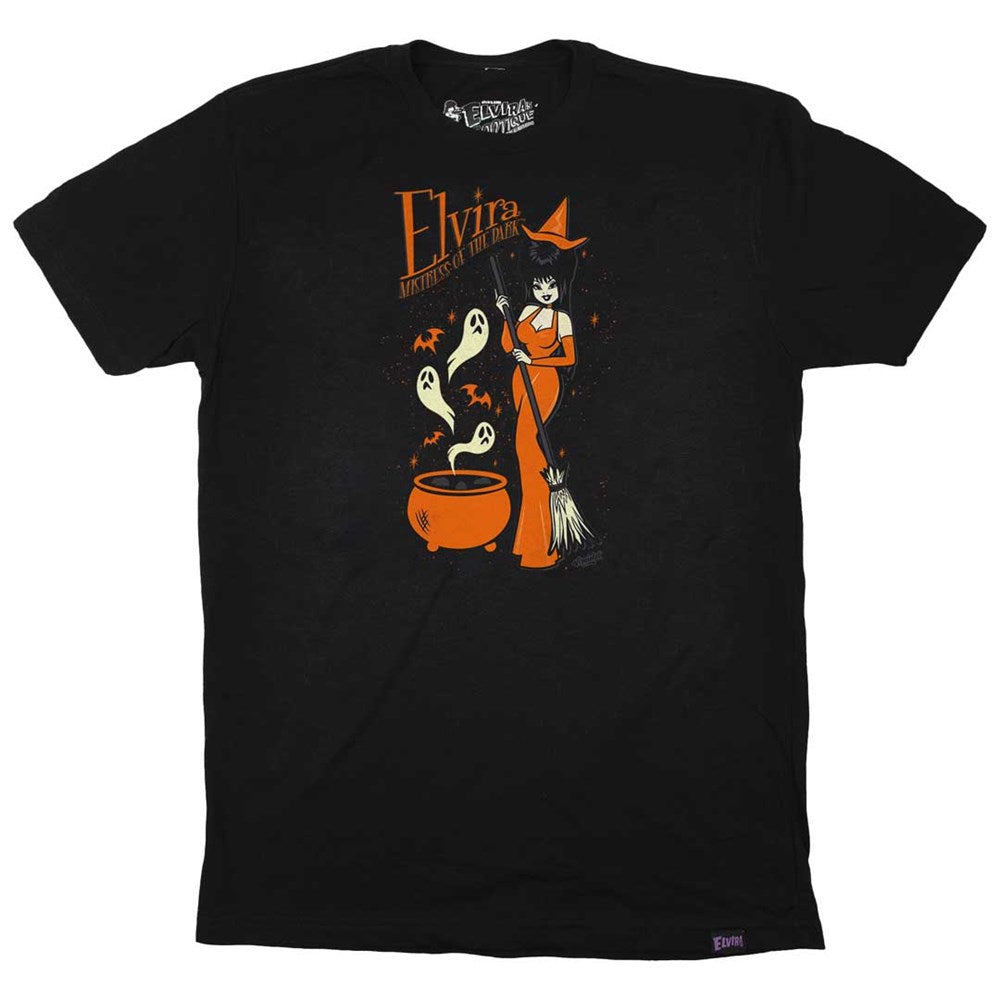 Elvira Viva Vintage Witch Cauldron Mens Black T-shirt