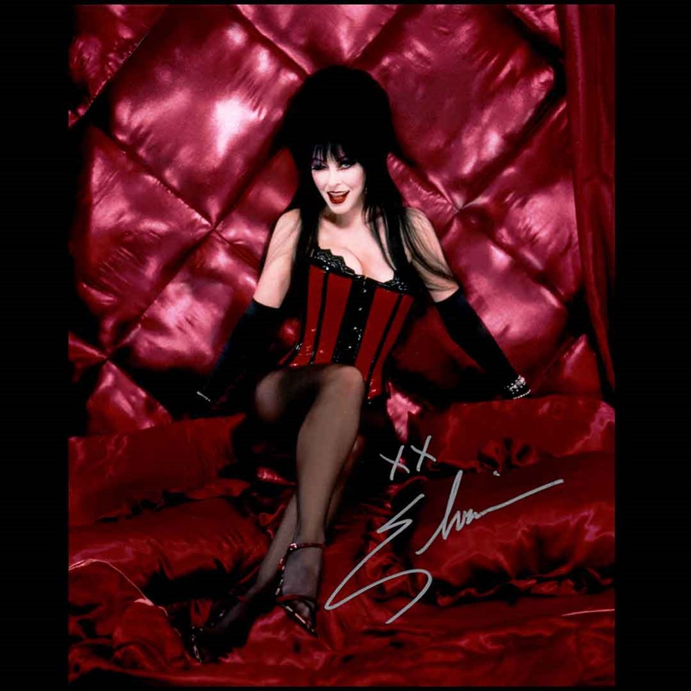 strapless open back dress Elvira Autographed Red Corset Photo