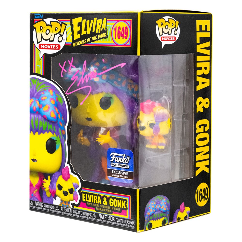 Elvira & Gonk Signed Blacklight Exclusive Funko Pop #1649