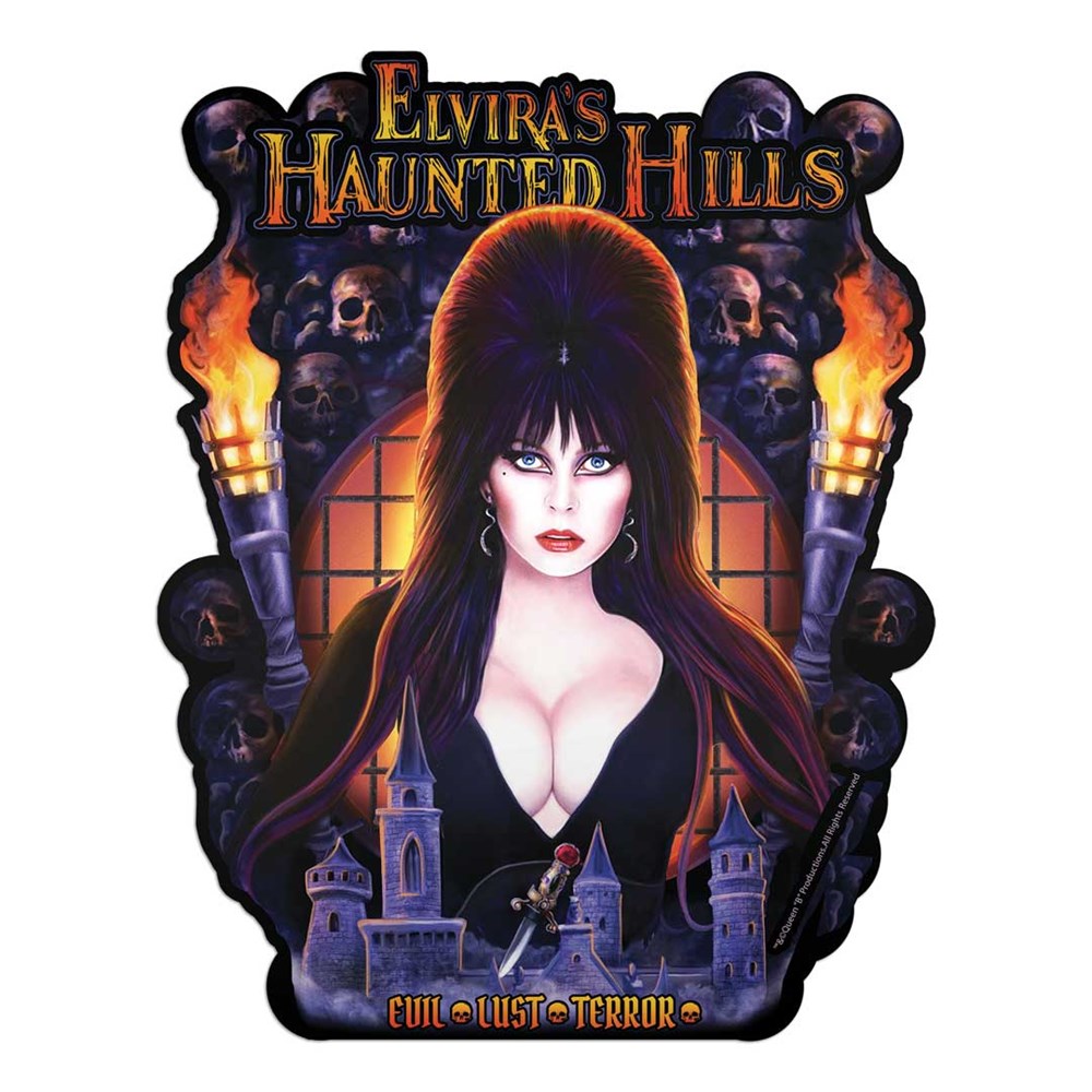 Elvira Haunted Hills Skulls Sticker