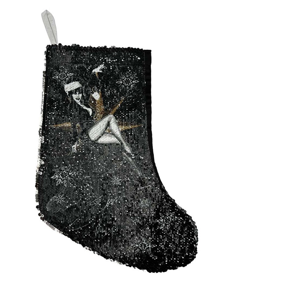 Elvira Holiday Gold Star Sequin Xmas Stocking