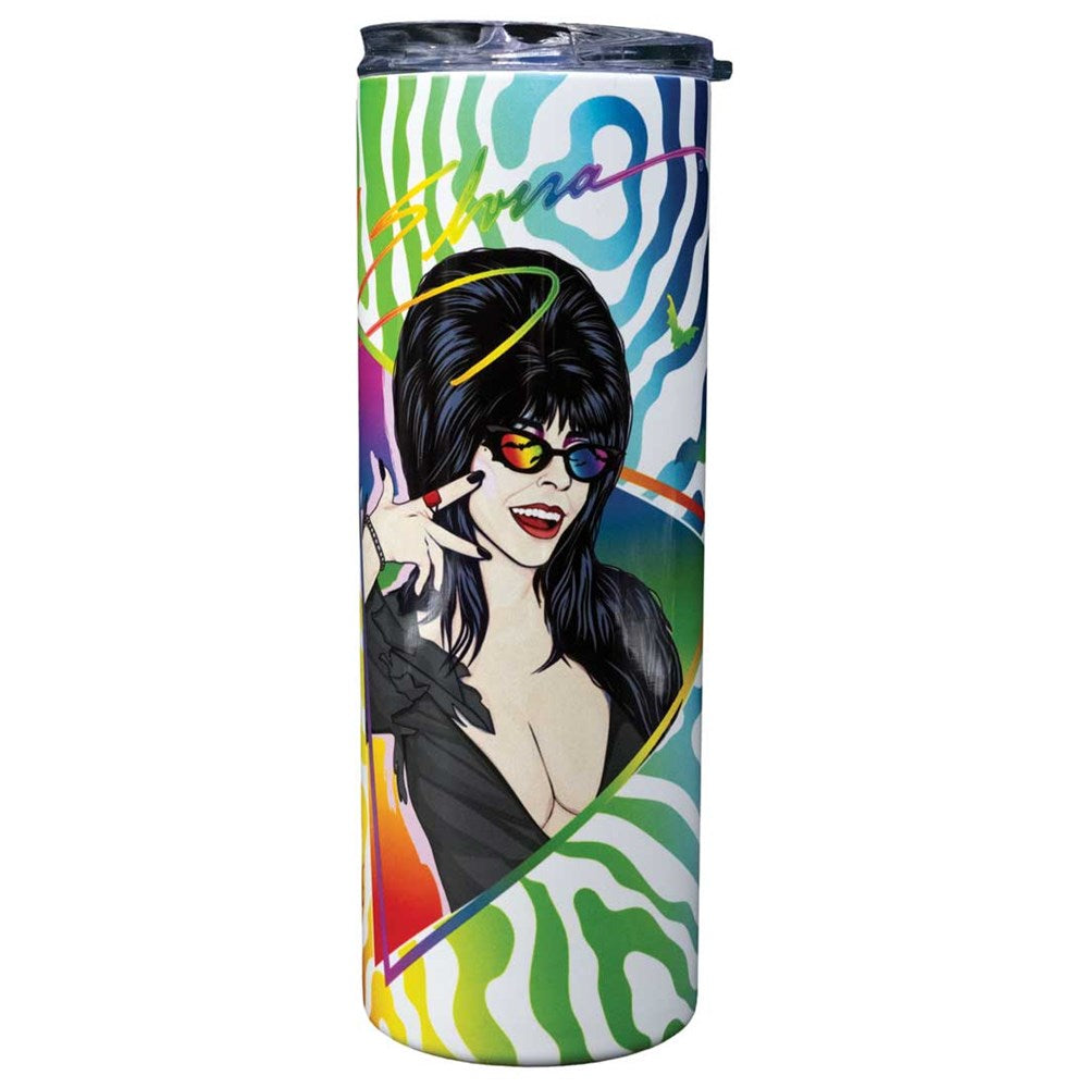 Elvira New Wave Bats Rainbow Skinny Tumbler