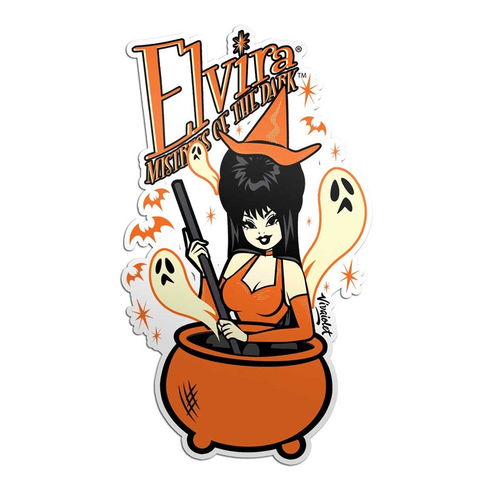 Elvira Vintage Witch Cauldron Close Sticker
