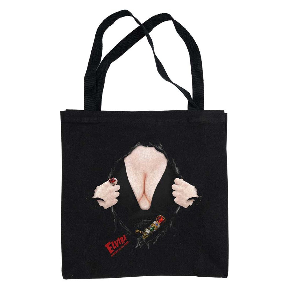 Elvira Chest Burst Black Canvas Tote Bag