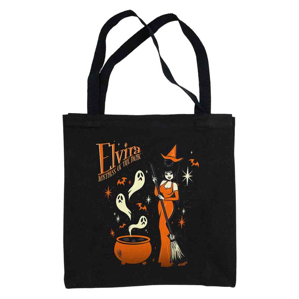 Elvira Vintage Witch Cauldron Canvas Tote Bag