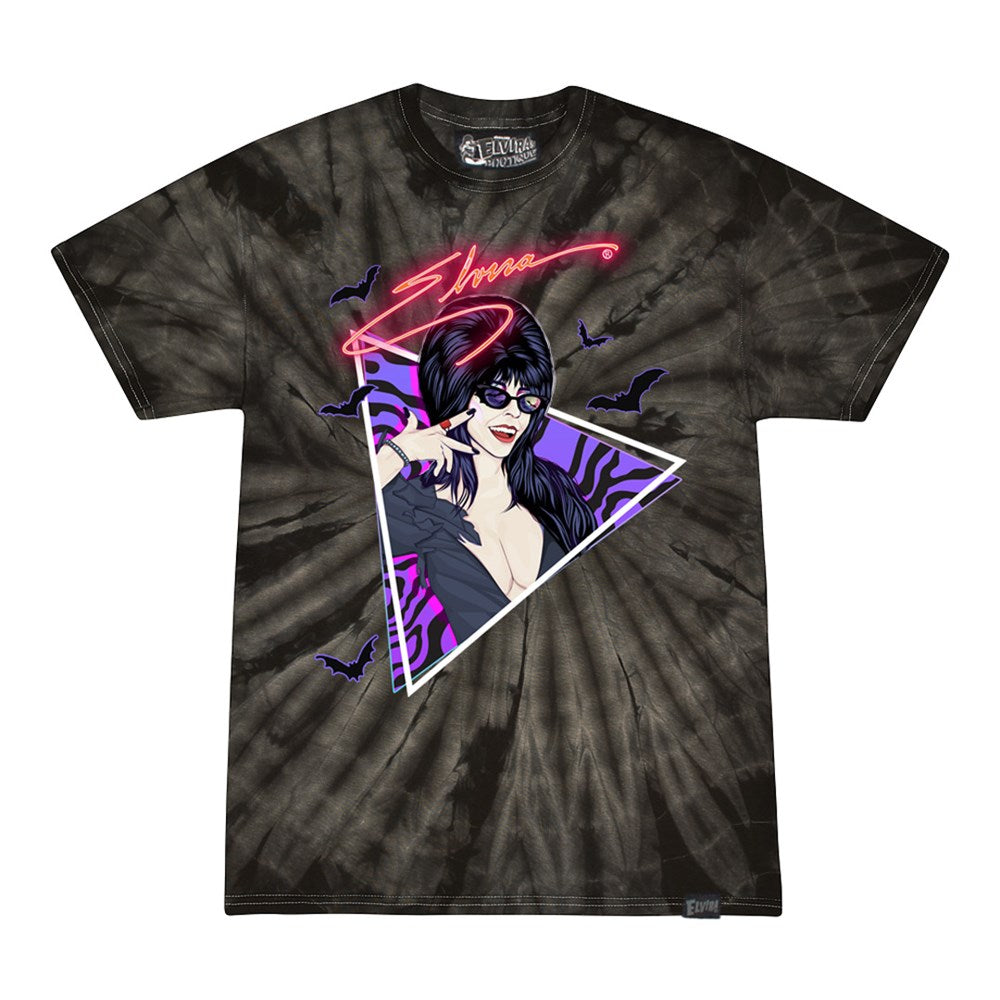 Elvira New Wave Bats Tie Dye Black Tshirt