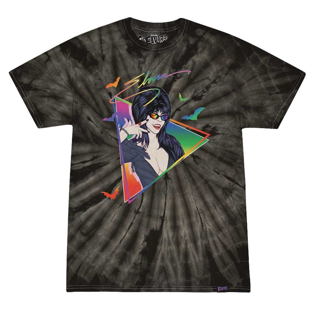 Elvira New Wave Bats Rainbow Black Tie Dye T-shirt