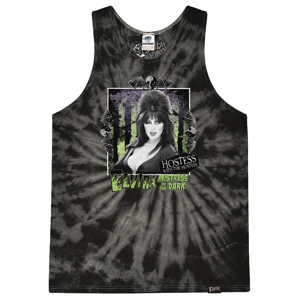 Elvira Beetle Portrait Mens Tie Dye Black Tank