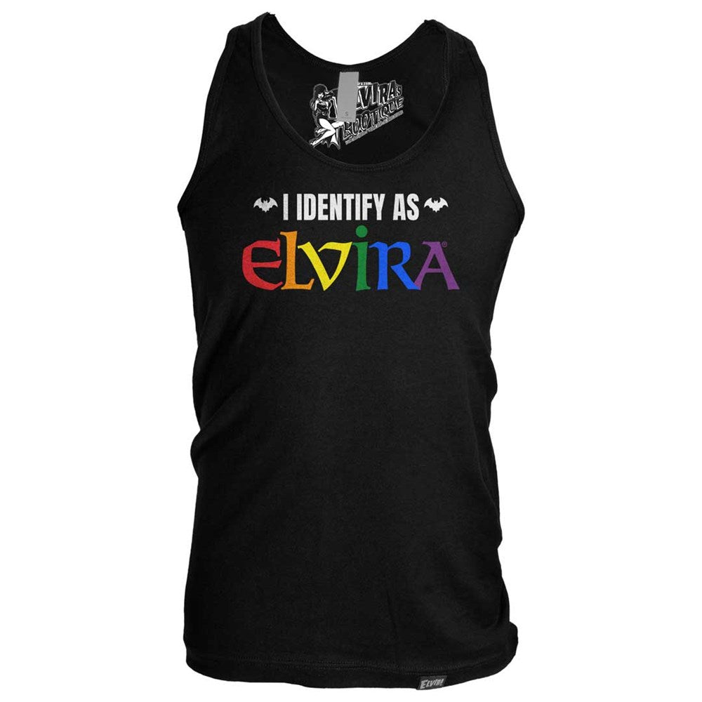 I Identify As Elvira Rainbow Slogan Men's Black Tank
