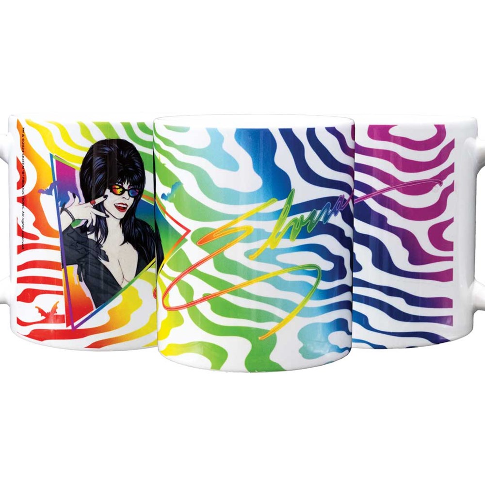 Elvira New Wave Bats Rainbow Mug