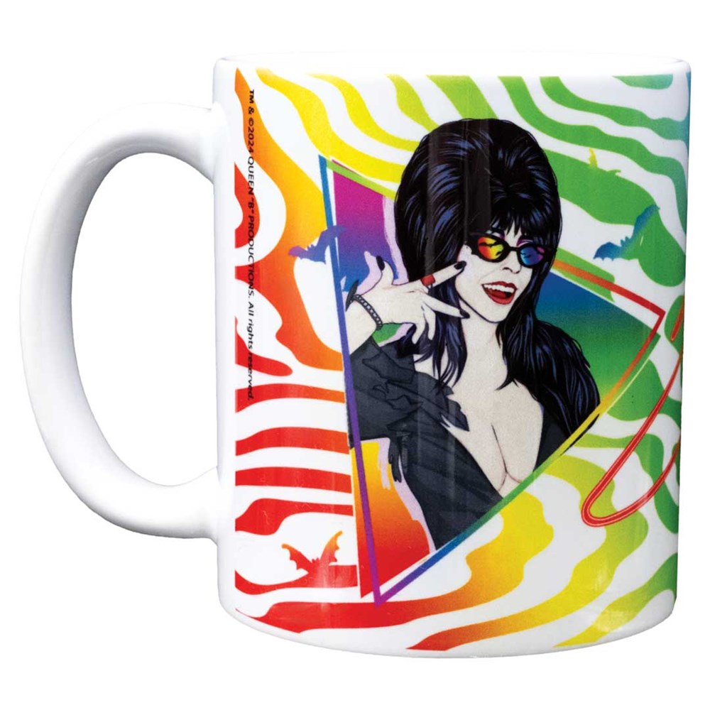 Elvira New Wave Bats Rainbow Mug