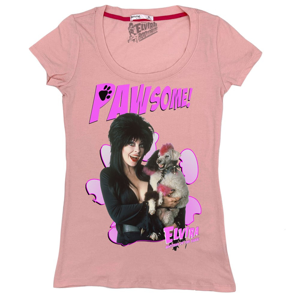 Elvira Pawsome Pink Scoop Neck Tee