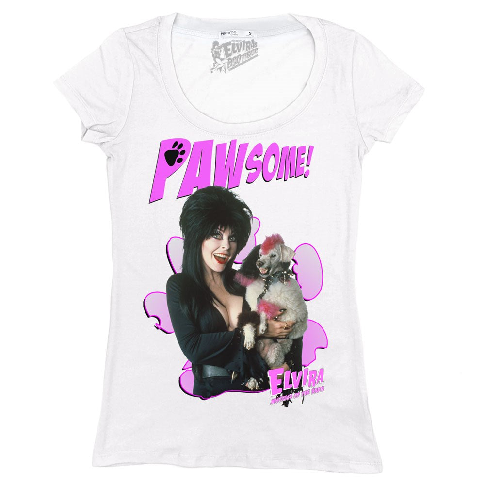 Elvira Pawsome White Scoop Neck Tee