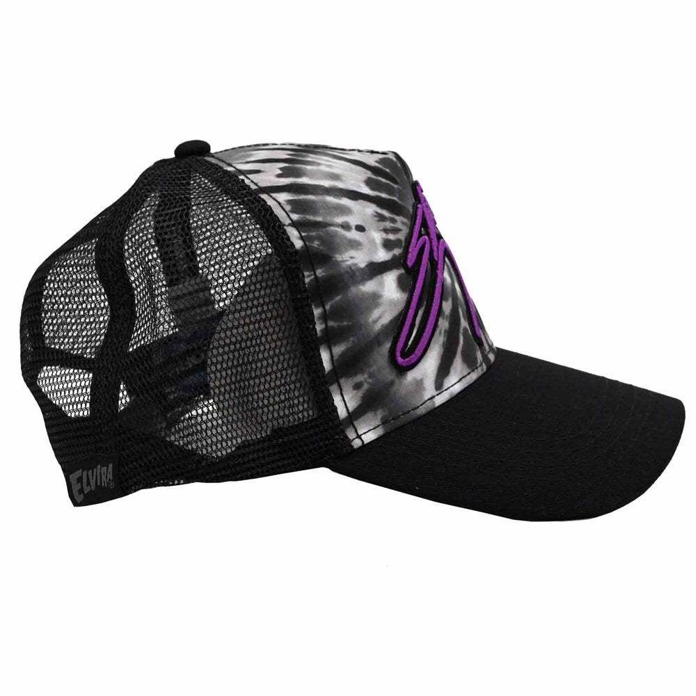 Elvira Purple Signature Embroidered Tie Dye Trucker Hat