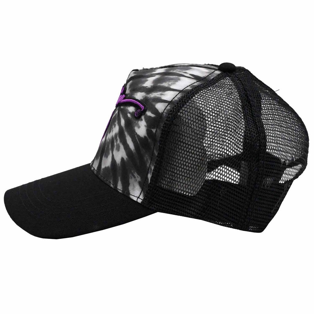 Elvira Purple Signature Embroidered Tie Dye Trucker Hat