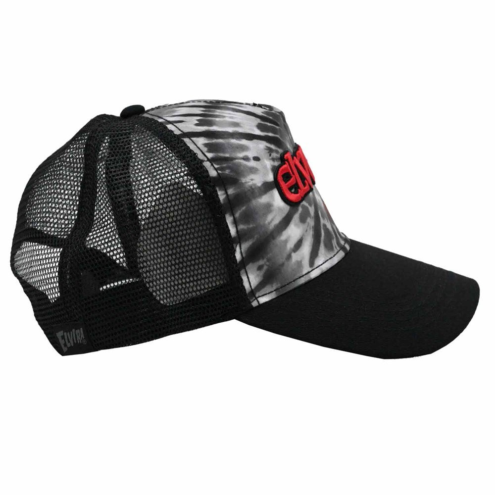Elvira Red Logo Embroidered Tie Dye Trucker Hat