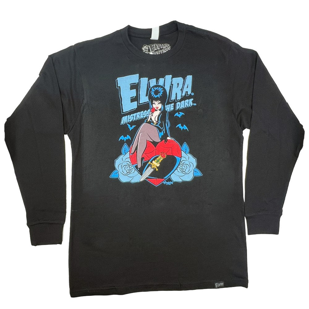 Elvira Blue Rose Black Long sleeve Shirt