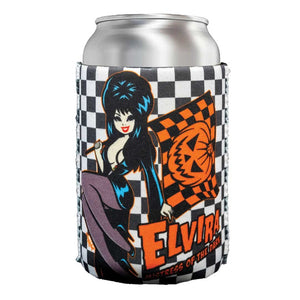 Elvira Halloween Racer Flag 12oz Can Cooler