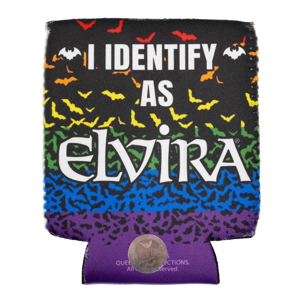 I Identify As Elvira Rainbow Slogan 12oz Can Cooler