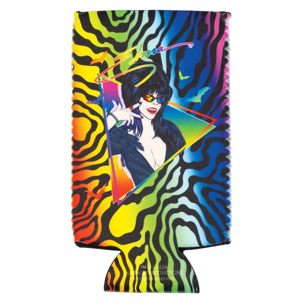 Elvira New Wave Bats Rainbow Slim Can Cooler