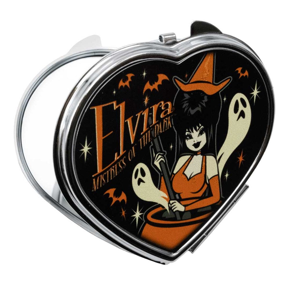 Elvira Vintage Witch Cauldron Heart Compact Mirror