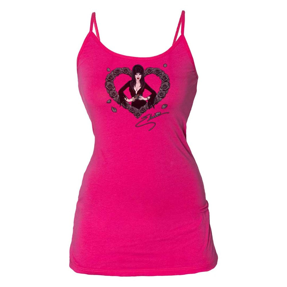 Elvira Black Heart Love Long Cami Top Pink