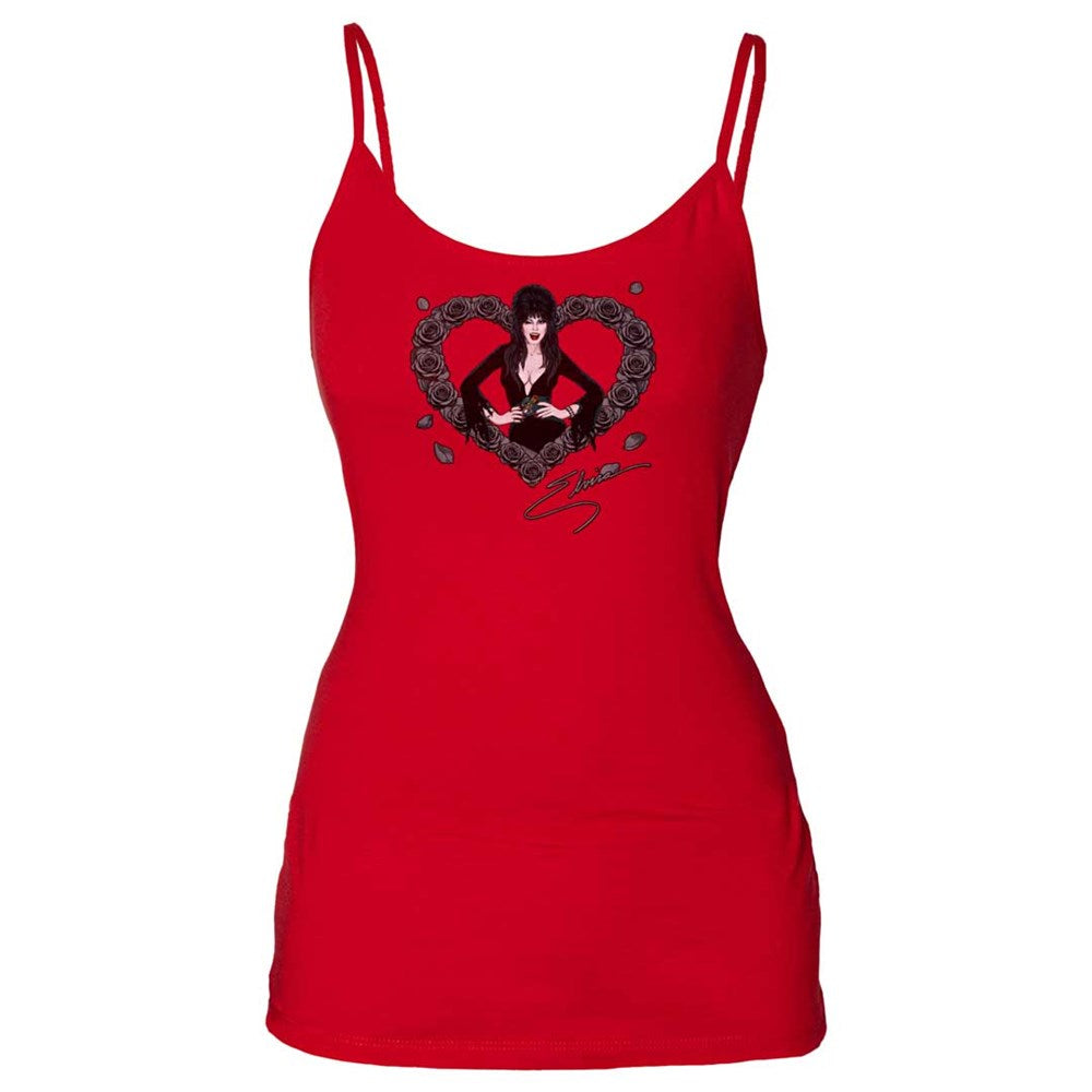 Elvira Black Heart Love Long Cami Top Red