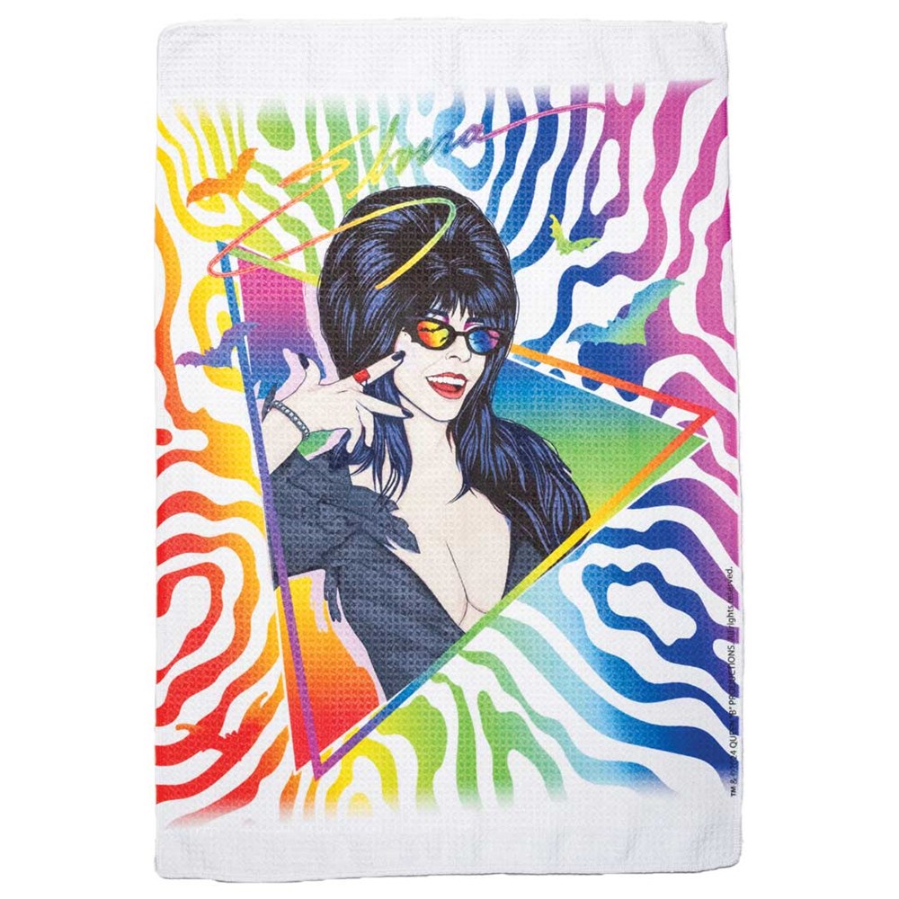 Elvira New Wave Bats Rainbow Dish Towel